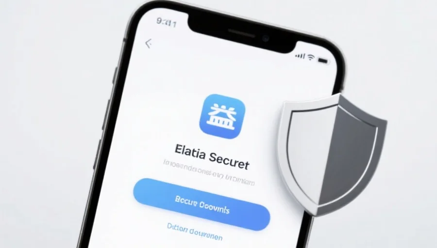 一部现代智能手机屏幕上显示星欧应用的安全下载界面,旁边有安全盾牌图标,背景简洁